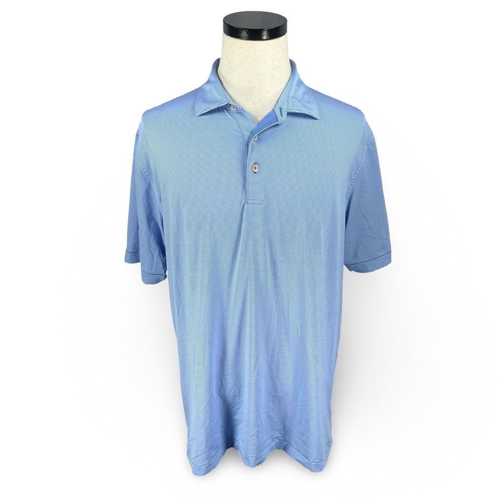 Peter Millar Summer Comfort Mens Large Blue White Micro Stripe Polo Golf Shirt